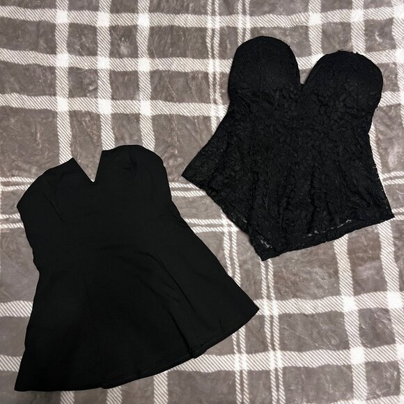 NEW 2-Piece Black Strapless Top Bundle – Peplum & Lace Bustier - Picture 1 of 7